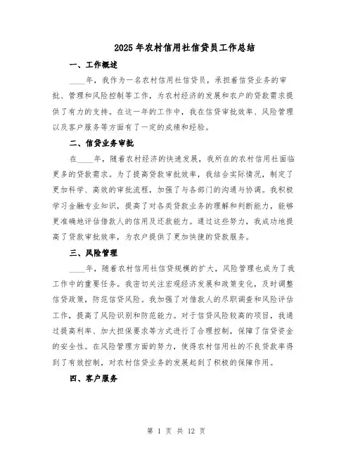 2025年农村信用社信贷员工作总结（六篇）