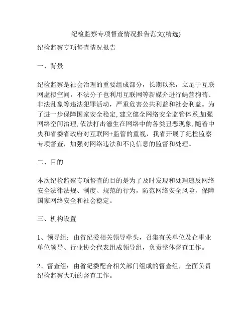 纪检监察专项督查情况报告范文(精选)