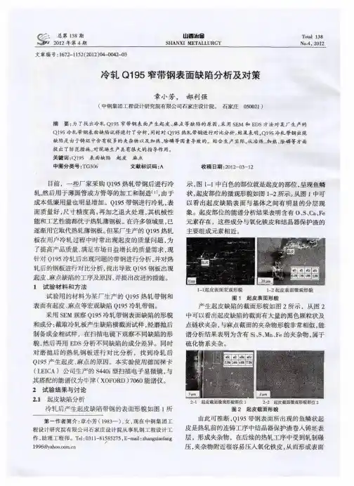 冷轧Q195窄带钢表面缺陷分析及对策
