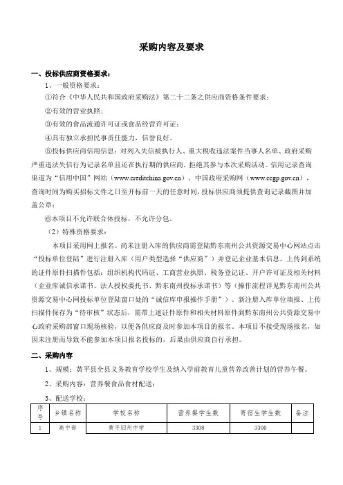 采购内容及要求