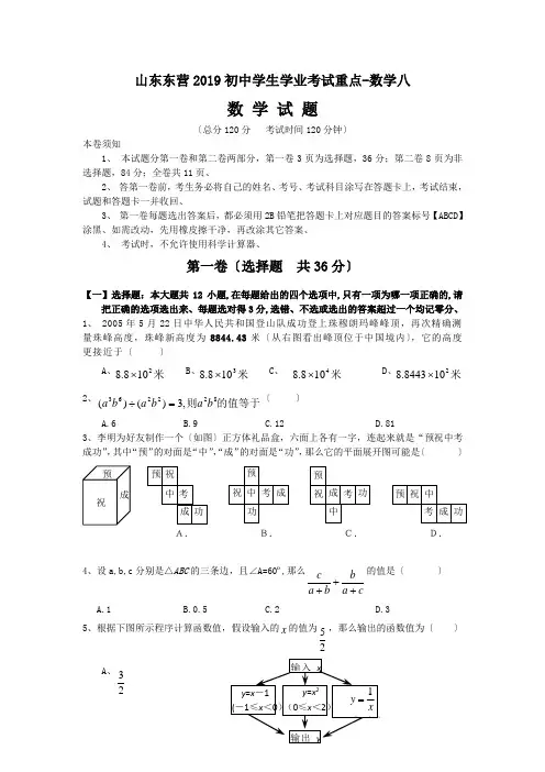 山东东营2019初中学生学业考试重点-数学八