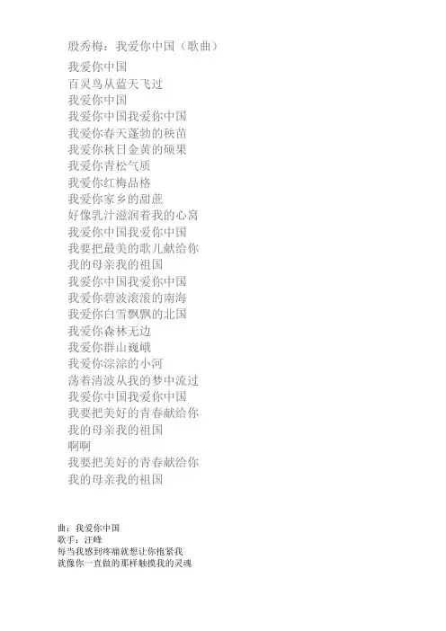 我爱你中国-歌词