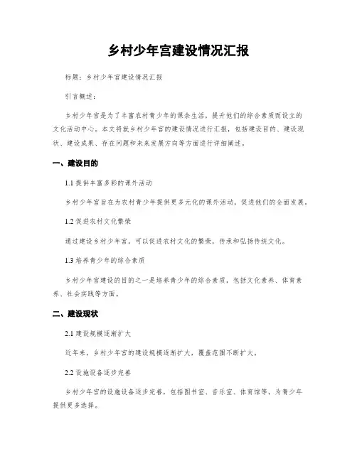 乡村少年宫建设情况汇报