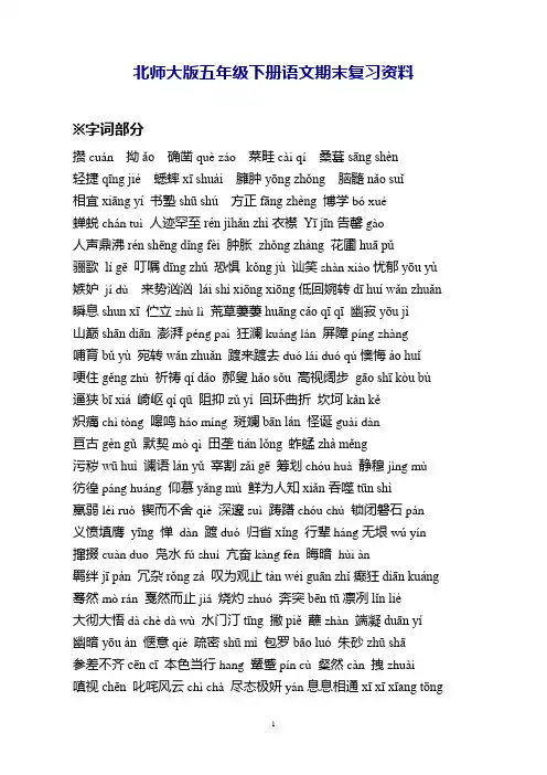 北师大版五年级下册语文期末总复习