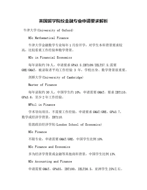 英国留学院校金融专业申请要求解析