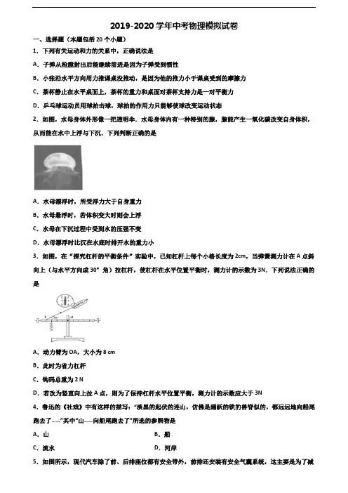 甘肃省武威市2020年中考物理统考试题