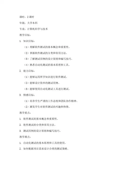 软件测试教案设计模板范文