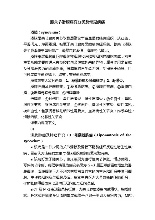 膝关节滑膜病变分类及常见疾病