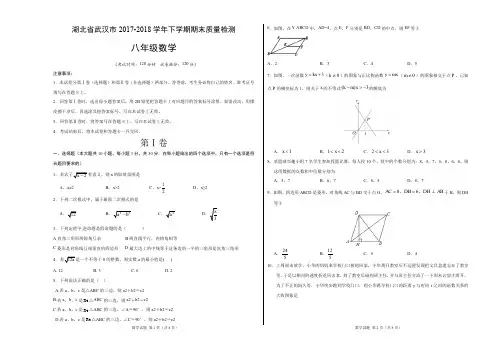 湖北省武汉市2017-2018学年下学期期末质量检测 八年级数学