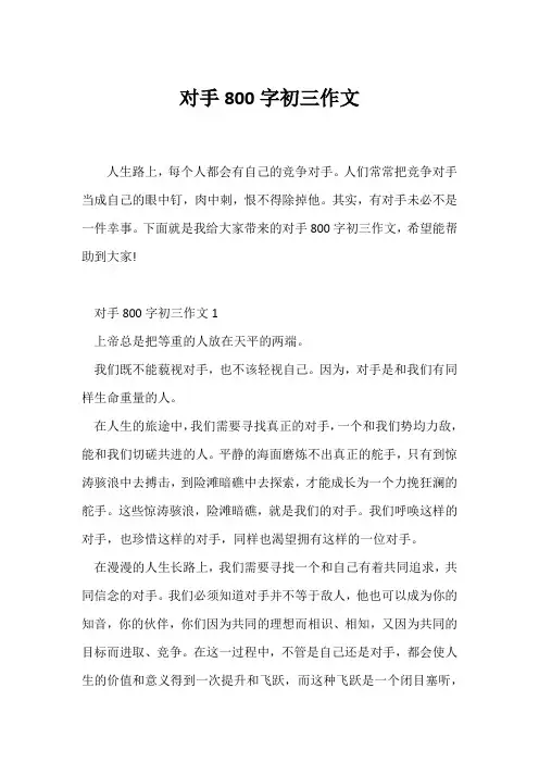 (初三作文)对手800字初三作文