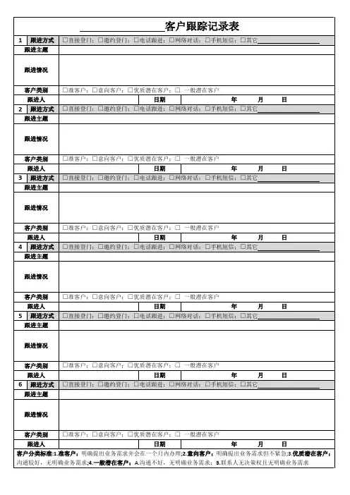 客户跟进记录表(标准版)