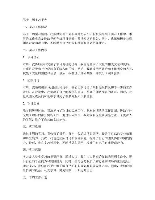 第十三周实习报告