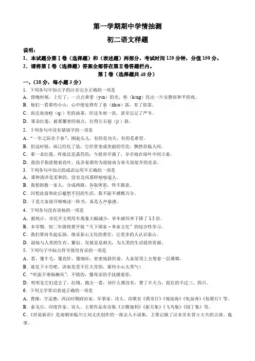 山东省泰安市泰山区2023-2024学年七年级上学期期中语文试题(含答案)