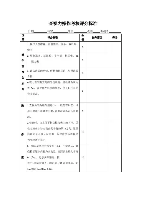 查视力考核评分标准