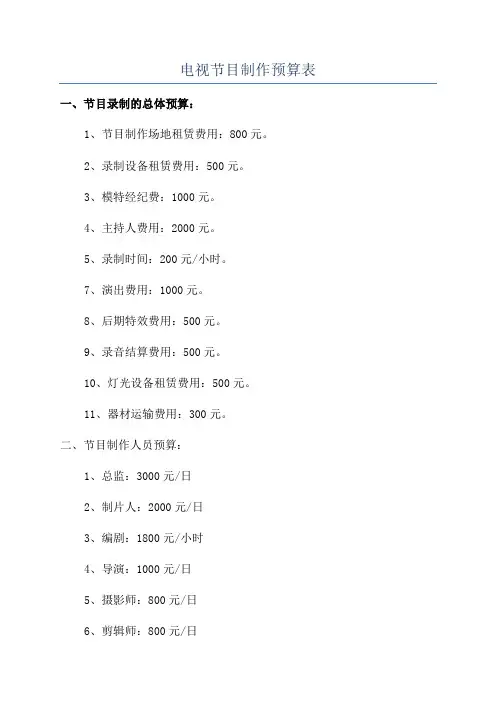 电视节目制作预算表