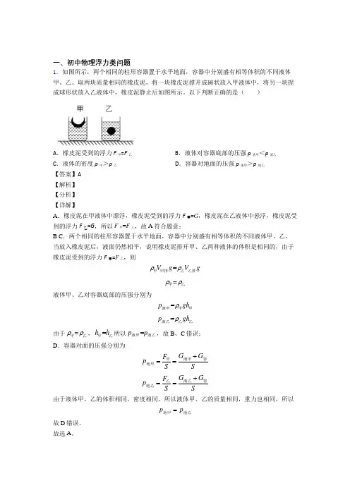 2020-2021中考物理 浮力类问题 综合题附答案