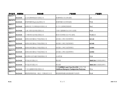 计算机信息系统安全专用产品销售许可证目录(截至2010年1月31日)