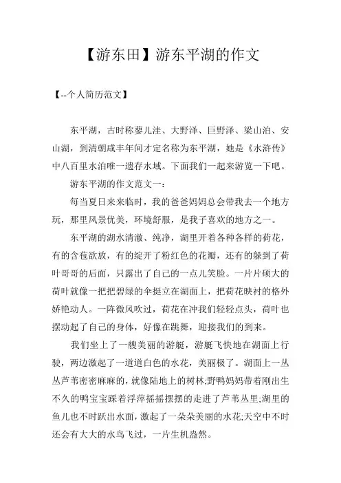 【游东田】游东平湖的作文