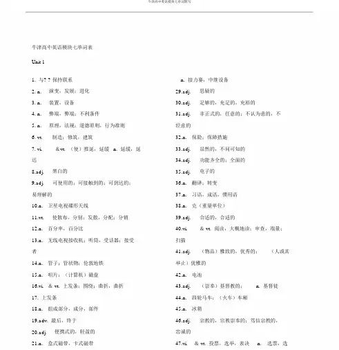 牛津高中英语模块七单词默写