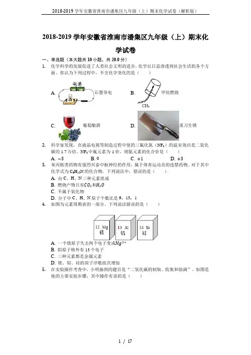 2018-2019学年安徽省淮南市潘集区九年级(上)期末化学试卷(解析版)