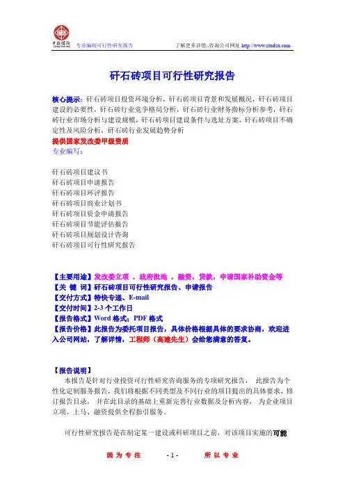 矸石砖项目可行性研究报告
