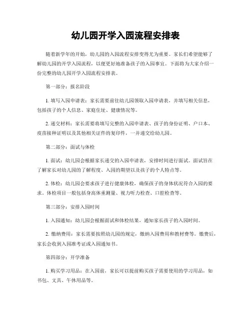 幼儿园开学入园流程安排表