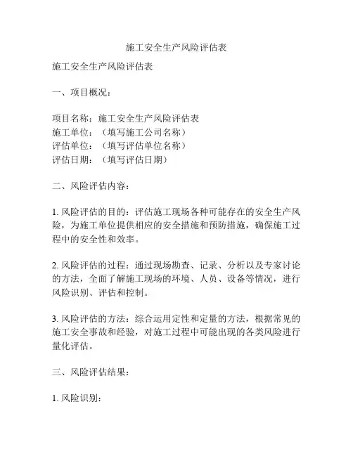施工安全生产风险评估表