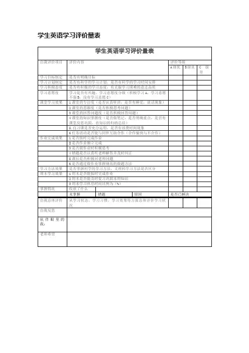 学生英语学习评价量表