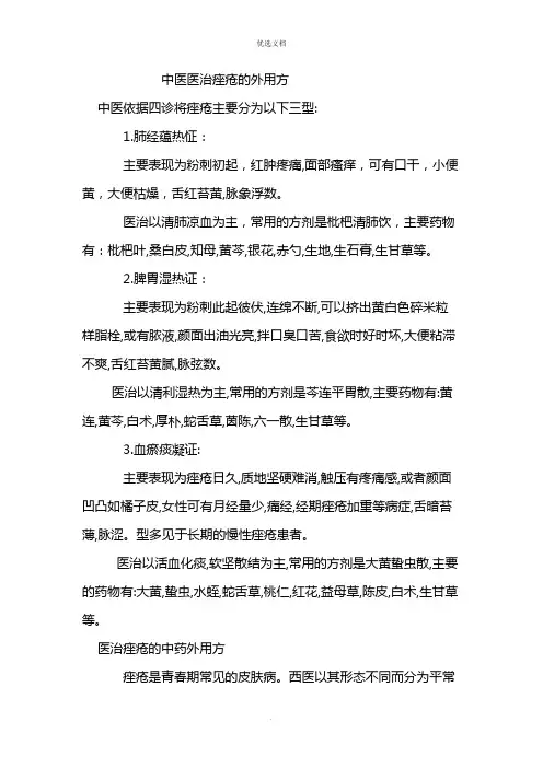 中医治疗痤疮的外用方