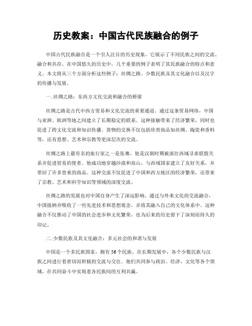 历史教案：中国古代民族融合的例子