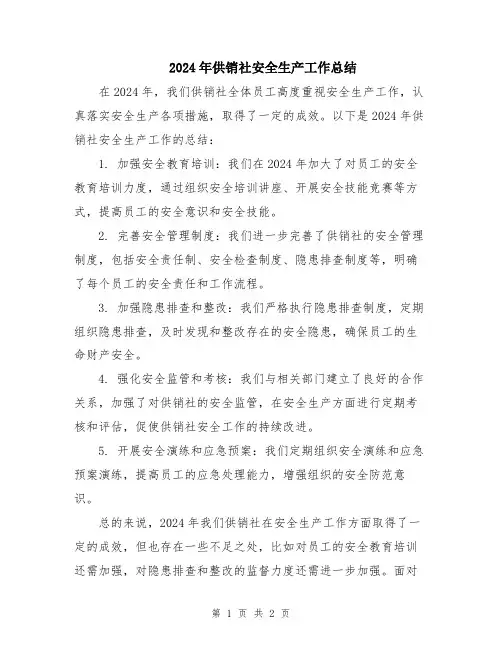 2024年供销社安全生产工作总结