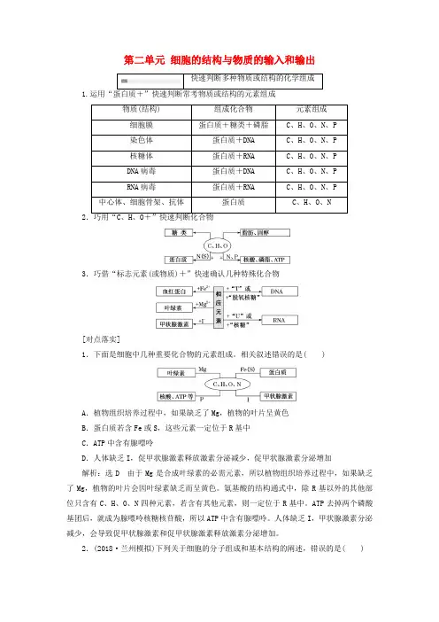 2019版高考生物一轮复习 第二单元 细胞的结构与物质的输入和输出单元综合精选教案