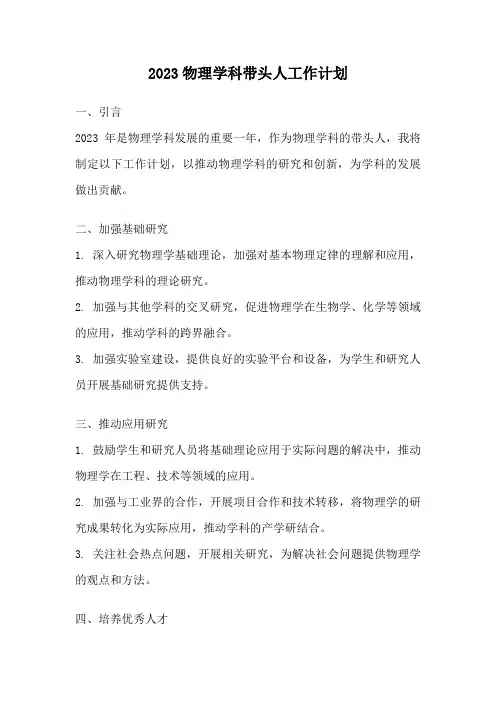 2023物理学科带头人工作计划