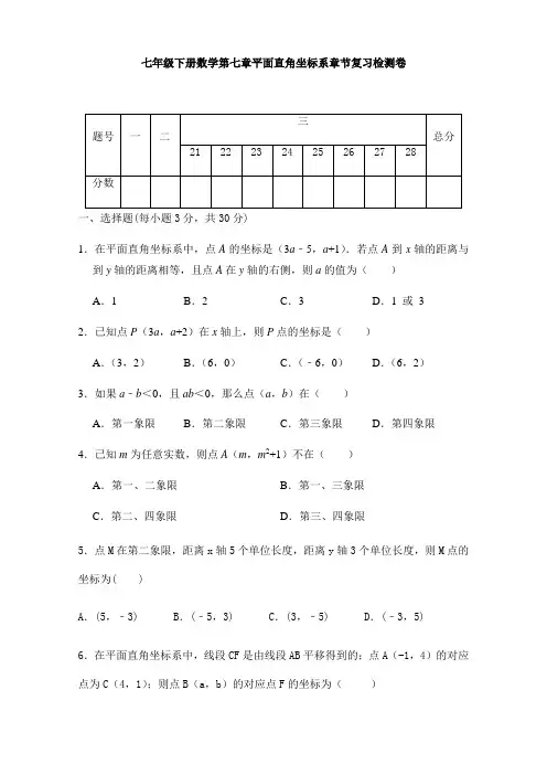 人教版七年级下册数学第七章《平面直角坐标系》单元试题(含答案)