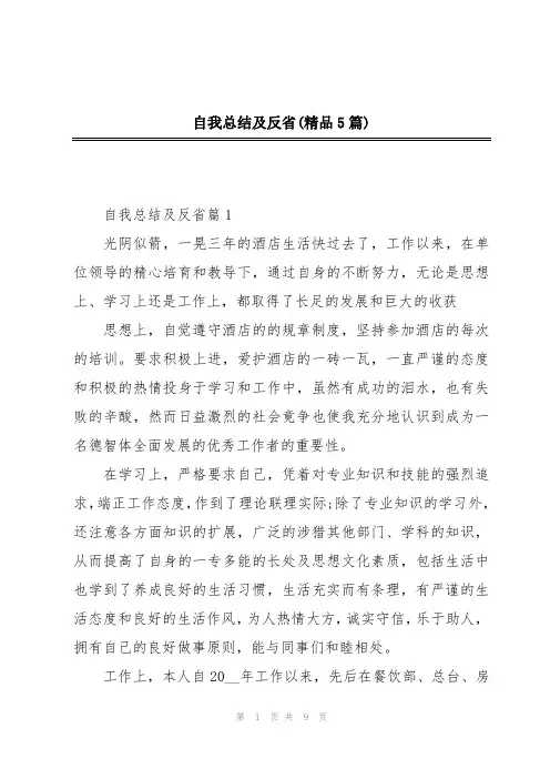 自我总结及反省(精品5篇)
