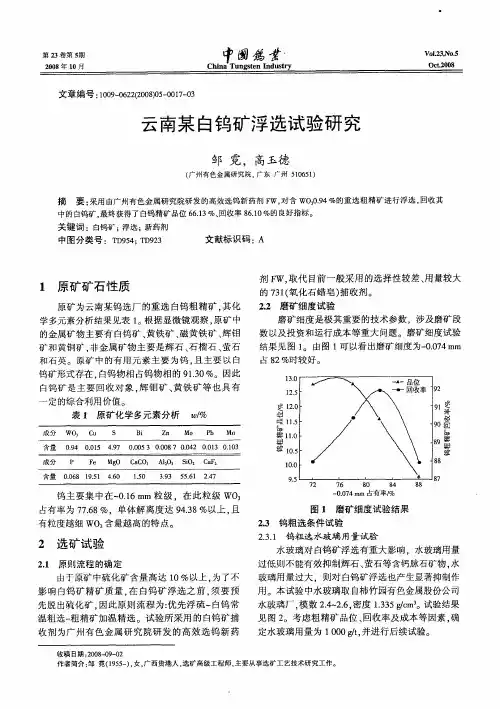 云南某白钨矿浮选试验研究