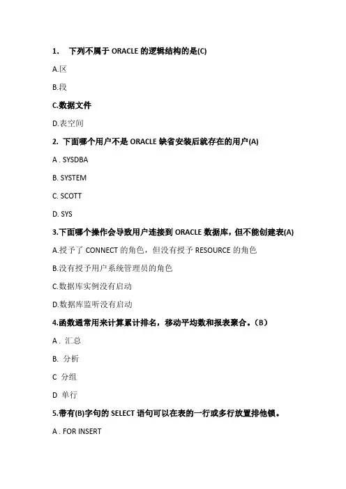 Oracle-100道选择题(附答案)