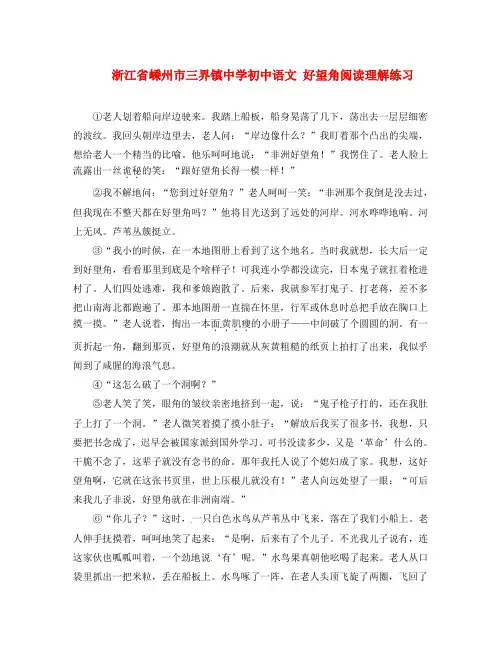 浙江省嵊州市三界镇中学初中语文 好望角阅读理解练习(通用)