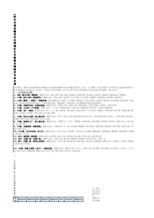 衡阳市交通运输局对近期城区公交线路及线路序号命名调整方案