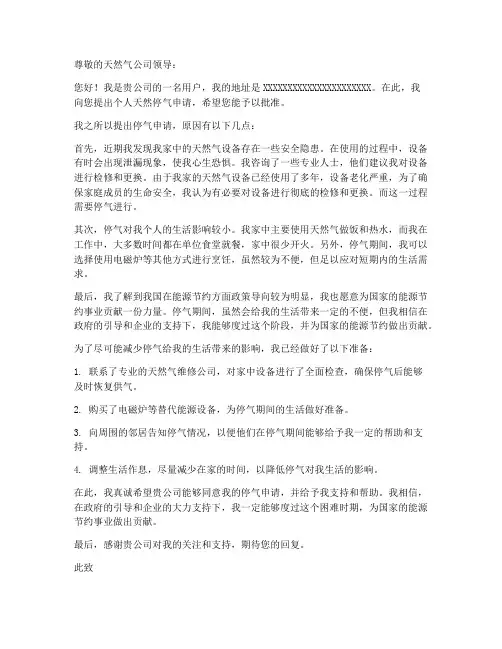 个人天然停气申请书范文