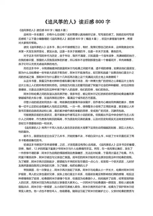 《追风筝的人》读后感800字（精选8篇）