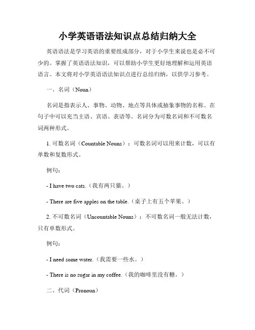 小学英语语法知识点总结归纳大全