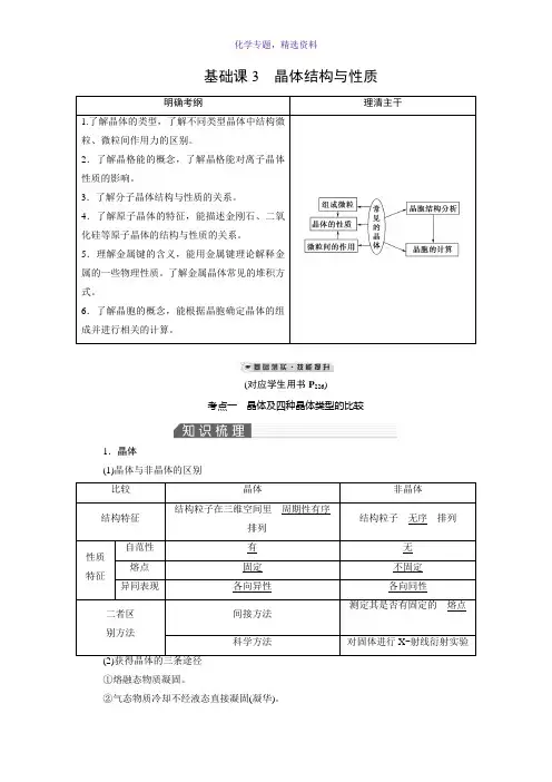 2019高考化学总复习(人教版)配套讲义第十一章 基础课3晶体结构与性质 Word版含答案
