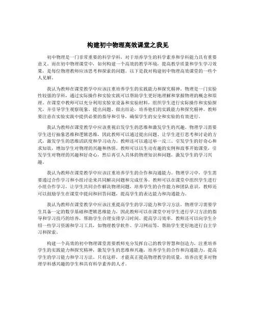 构建初中物理高效课堂之我见