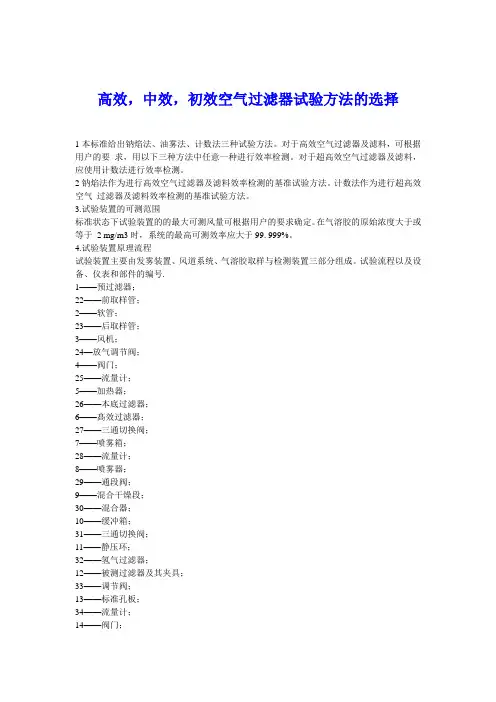 高效,中效,初效空气过滤器试验方法