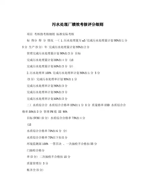 污水处理厂绩效考核评分细则