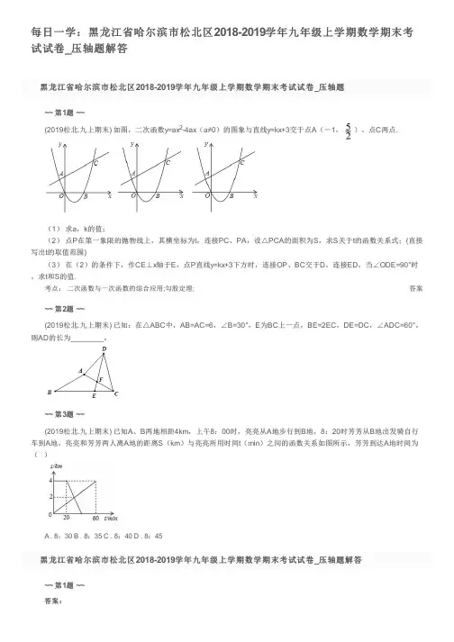 每日一学：黑龙江省哈尔滨市松北区2018-2019学年九年级上学期数学期末考试试卷_压轴题解答