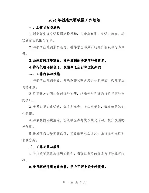 2024年创建文明校园工作总结(3篇)