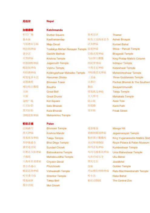 尼泊尔景点地名中英文对照——Scenic Spots(2008)