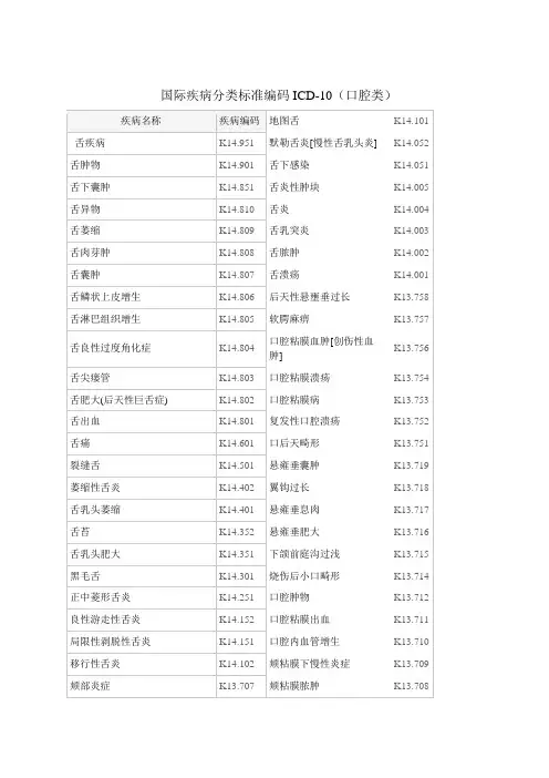 口腔疾病编码
